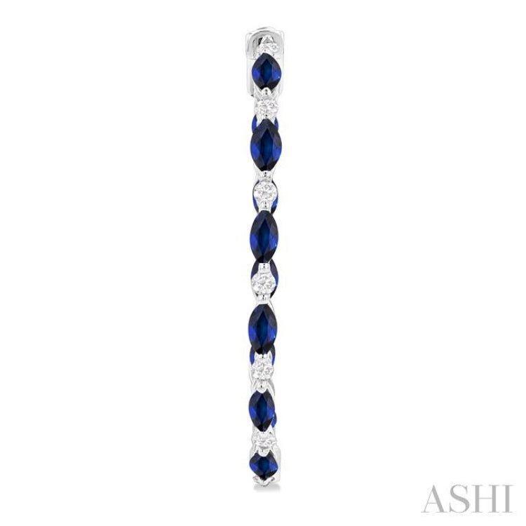 4X2MM Marquise Cut Sapphire and 3/8 ctw Round Cut Diamond Precious Inside-Out Hoop Earrings in 14K White Gold