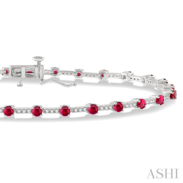 1/2 Ctw Round Cut Diamond & 2.5 MM Ruby Precious Bracelet in 10K White Gold