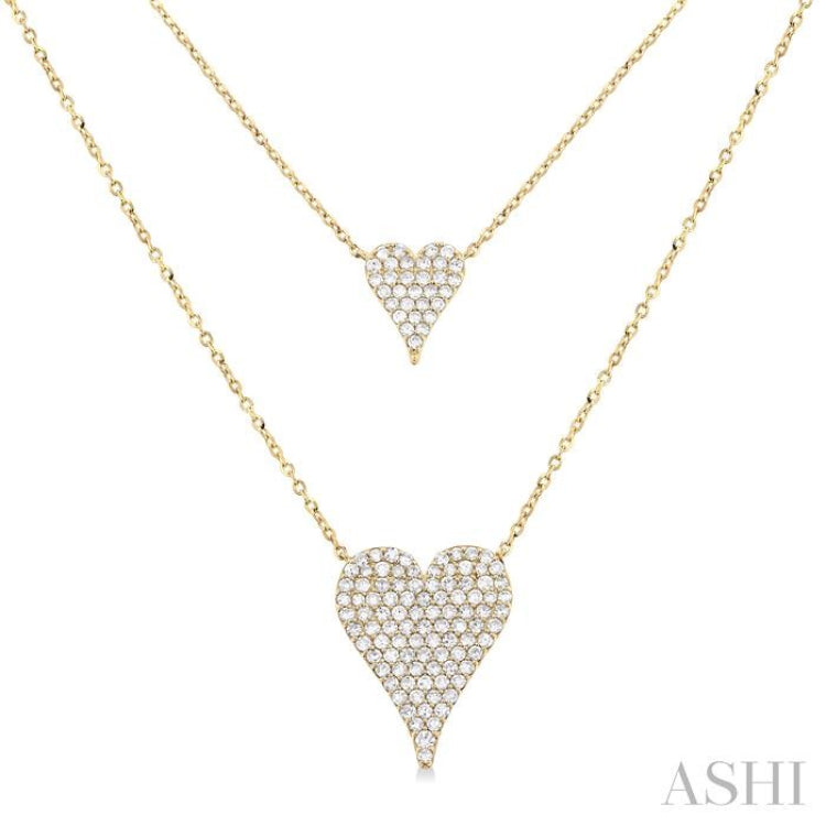 3/4 Ctw 2-Layered Heart Shape Round Cut Diamond Fashion Necklace in 14K Yellow Gold