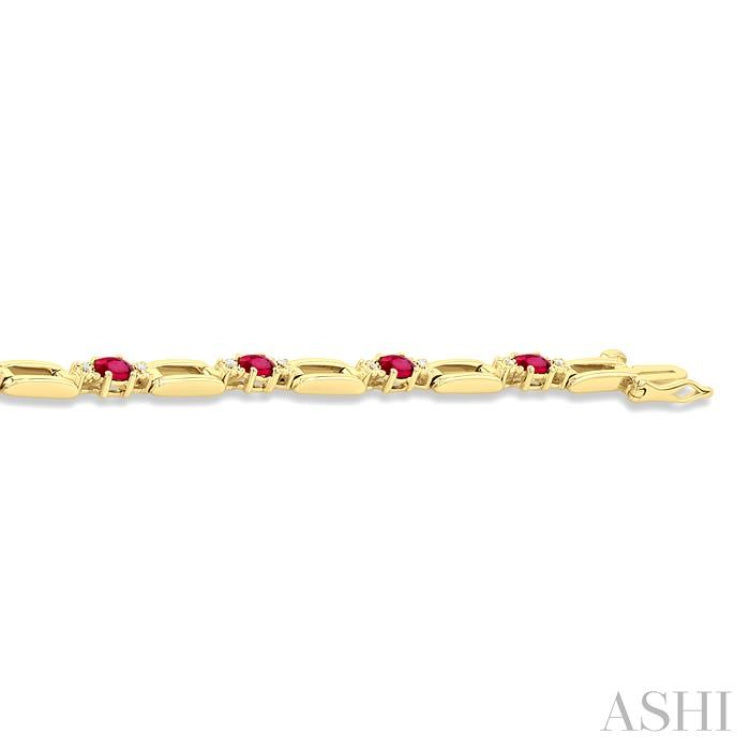 1/10 ctw Oval Cut 4X3 MM Ruby and Round Cut Diamond Paper Clip Bracelet in 14K Yellow Gold