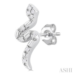 1/20 Ctw Petite Snake Round Cut Diamond Fashion Stud Earrings in 10K White Gold