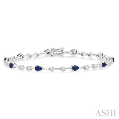 4X3MM Pear Cut Sapphire and 1/2 ctw Round Cut Diamond Precious Bracelet in 14K White Gold