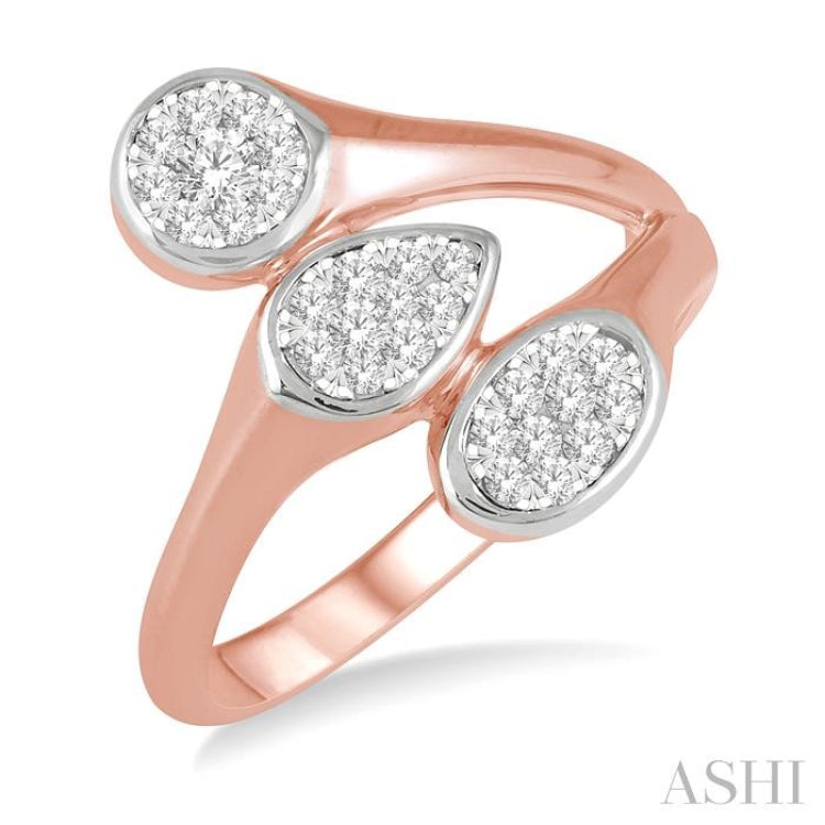 1/3 ctw Lovebright Interlocked Mixed Shape Mounts Round Cut Diamond Fashion Ring in 10K Rose and White Gold