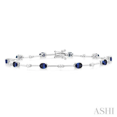 4X3MM Oval Cut Sapphire and 1/3 ctw Round Cut Diamond Precious Bar Bracelet in 10K White Gold