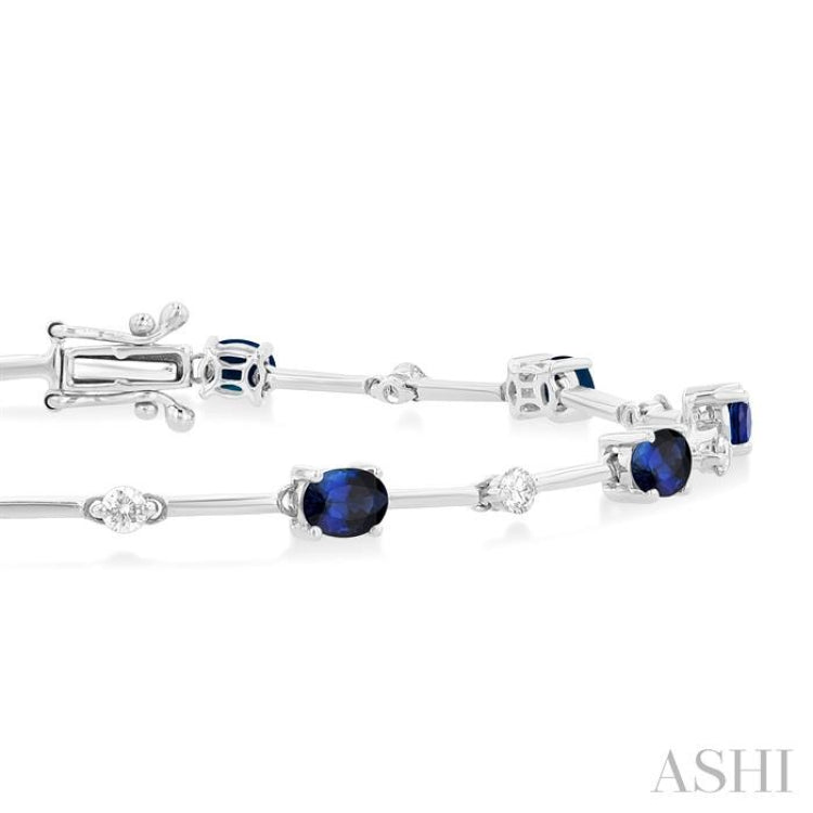 4X3MM Oval Cut Sapphire and 1/3 ctw Round Cut Diamond Precious Bar Bracelet in 10K White Gold