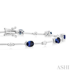 4X3MM Oval Cut Sapphire and 1/3 ctw Round Cut Diamond Precious Bar Bracelet in 10K White Gold