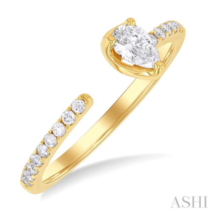 3/8 ctw Pear and Round Cut Diamond Fashion Open Ring in 14K Yellow Gold