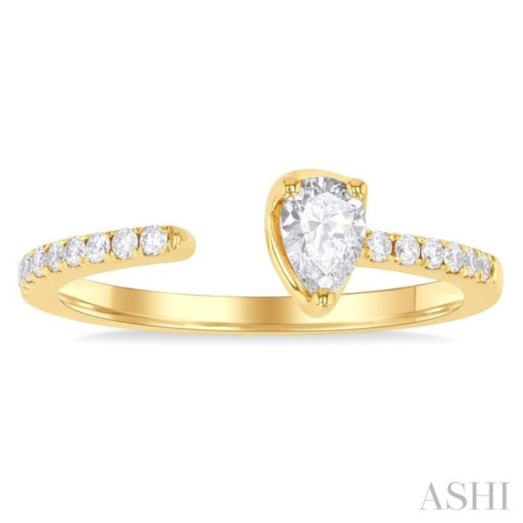 3/8 ctw Pear and Round Cut Diamond Fashion Open Ring in 14K Yellow Gold