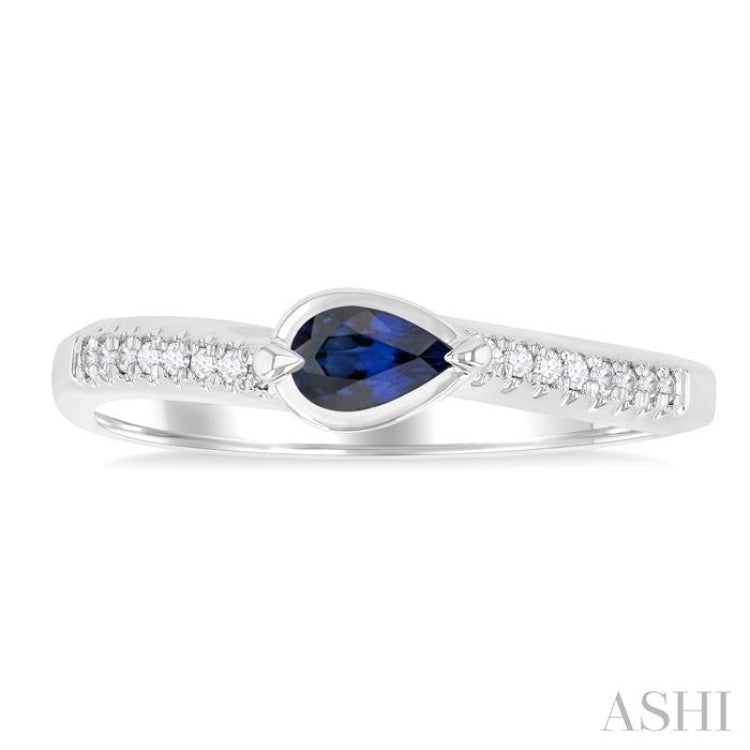 5X3MM East-West Set Pear Cut Sapphire and 1/20 ctw Single Cut Diamond Precious Fashion Ring in 14K White Gold