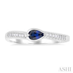 5X3MM East-West Set Pear Cut Sapphire and 1/20 ctw Single Cut Diamond Precious Fashion Ring in 14K White Gold