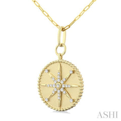 1/4 ctw Round Cut Diamond Compass Symbol Circle Medallion Fashion Pendant With Paper Clip Chain in 14K Yellow Gold