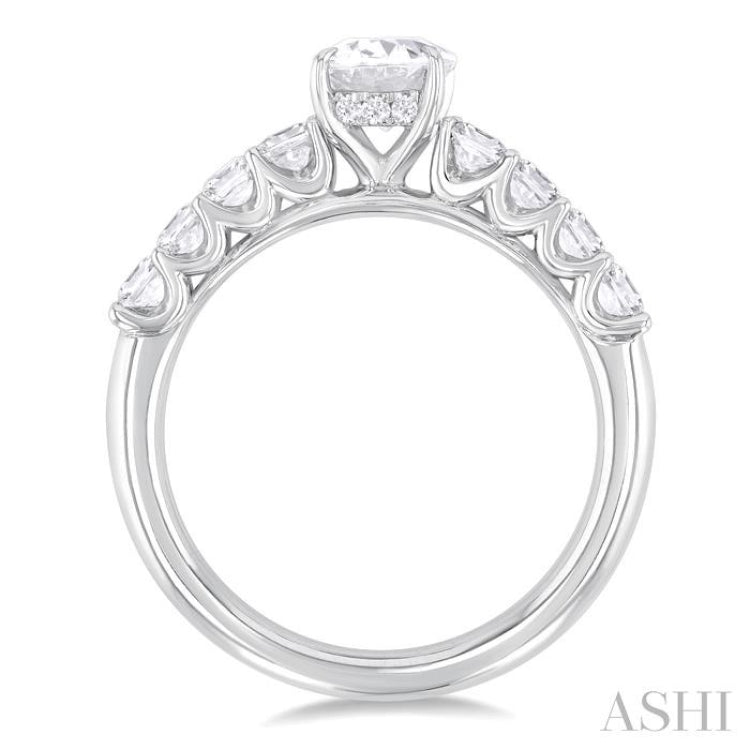 7/8 Ctw Oval Shape Princess and Round Cut Diamond Semi Mount Engagement Ring in 14K White Gold