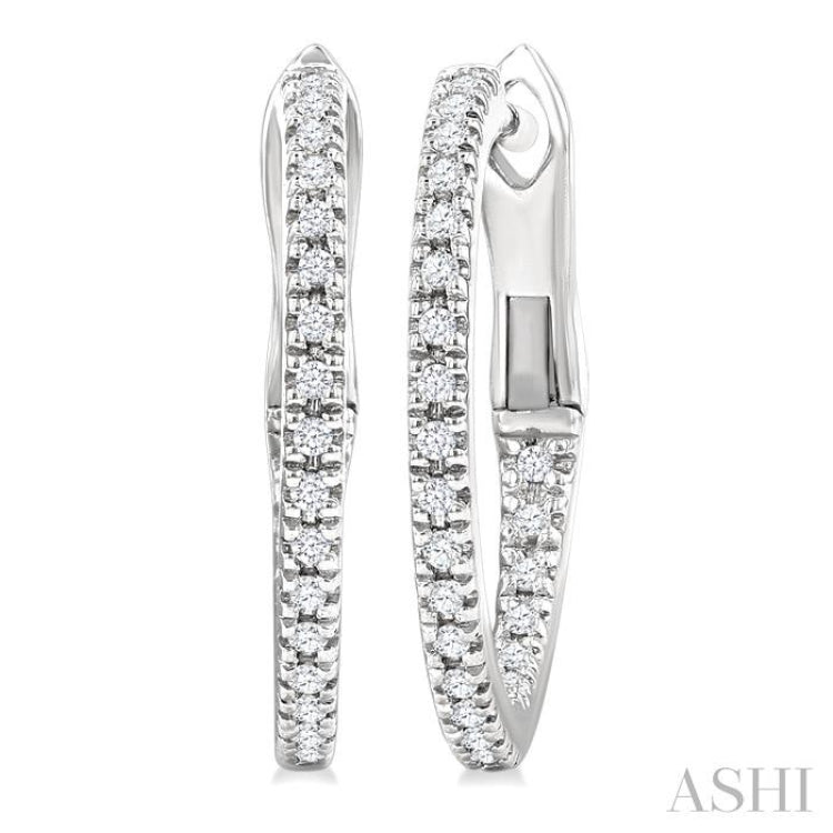 1/6 Ctw Inside & Outside Round Cut Diamond Hoop Earrings in 10K White Gold