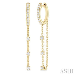 1/3 Ctw Round Cut Diamond Chain Dangler Hoop Earring in 10K Yellow Gold