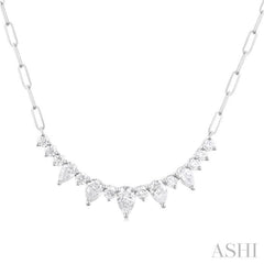 1 ctw Smile Graduated Pear and Round Cut Diamond Paperclip Necklace in 14K White Gold