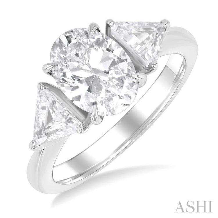 1/4 Ctw Oval Shape Trillion Cut & Round Cut Diamond Semi Mount Engagement Ring in 14K White Gold