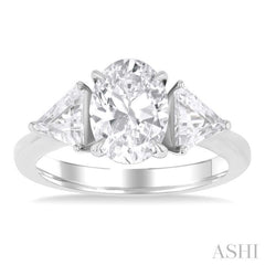 1/4 Ctw Oval Shape Trillion Cut & Round Cut Diamond Semi Mount Engagement Ring in 14K White Gold