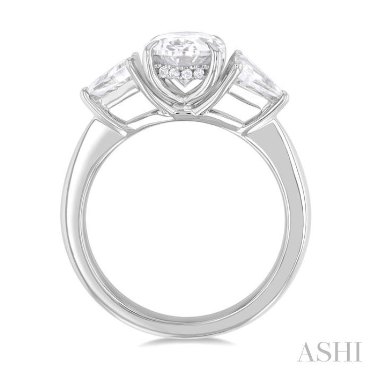 1/4 Ctw Oval Shape Trillion Cut & Round Cut Diamond Semi Mount Engagement Ring in 14K White Gold