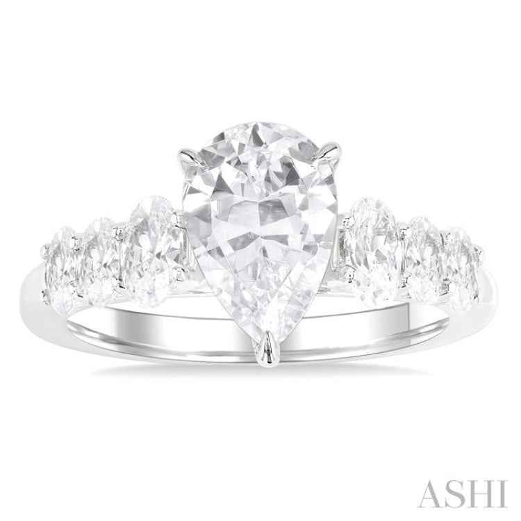 1 Ctw Pers Shape Oval and Round Cut Diamond Semi Mount Engagement Ring in 14K White Gold