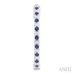 1.6MM Round Sapphire and 1/2 ctw Round Cut Diamond Inside & Outside Alternating Precious Hoop Earrings in 14K White Gold