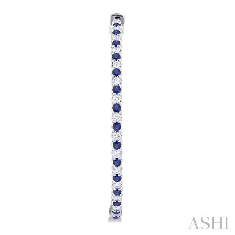 1.6MM Round Cut Sapphire and 1 ctw Round Cut Diamond Precious Inside-Out Alternating Hoop Earrings in 14K White Gold