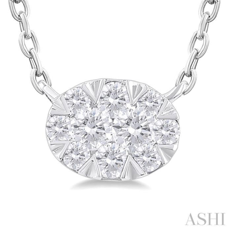 1/10 ctw Lovebright Petite East-West Set Oval Shape Round Cut Diamond Fashion Pendant With Chain in 10K White Gold