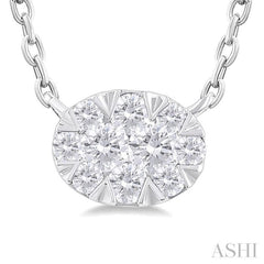 1/10 ctw Lovebright Petite East-West Set Oval Shape Round Cut Diamond Fashion Pendant With Chain in 10K White Gold
