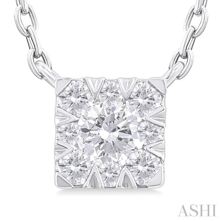 1/10 ctw  Lovebright Petite Square Shape Round Cut Diamond Fashion Pendant With Chain in 10K White Gold