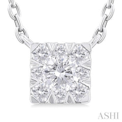 1/10 ctw  Lovebright Petite Square Shape Round Cut Diamond Fashion Pendant With Chain in 10K White Gold
