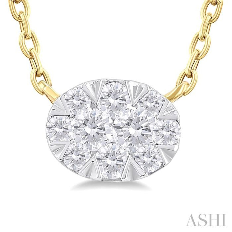 1/10 ctw Lovebright Petite East-West Set Oval Shape Round Cut Diamond Fashion Pendant With Chain in 10K Yellow Gold