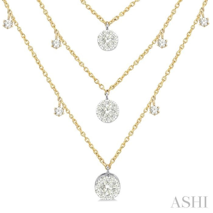 1/2 Ctw Lovebright Round Cut Diamond 3-Layered Necklace in 14K Yellow and White Gold