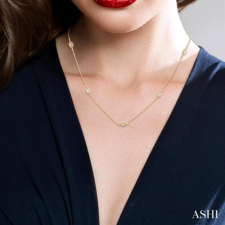 1/5 ctw Mariner Link Round Cut Diamond Station Necklace in 14K Yellow Gold
