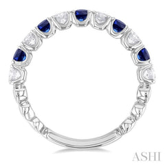 2.85 MM Sapphire and 1/2 ctw Round Cut Diamond Precious Wedding Band in 14K White Gold
