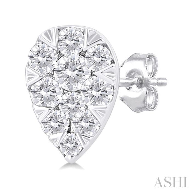 1/6 ctw Lovebright Petite Pear Shape Round Cut Diamond Fashion Stud Earring in 10K White Gold