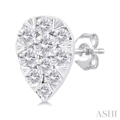 1/6 ctw Lovebright Petite Pear Shape Round Cut Diamond Fashion Stud Earring in 10K White Gold