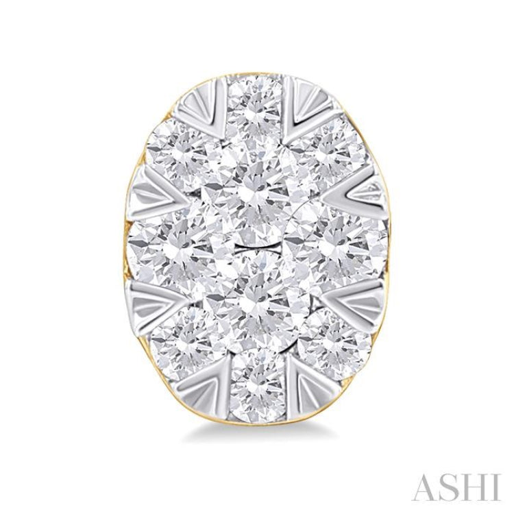 1/6 ctw Lovebright Petite Oval Shape Round Cut Diamond Fashion Stud Earring in 10K Yellow Gold