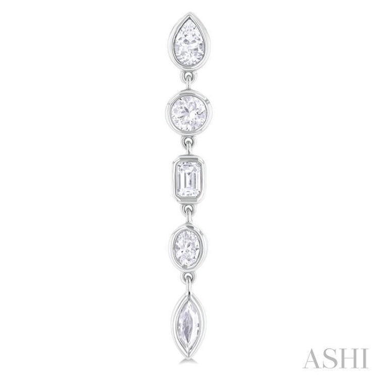 1 ctw Bezel Set Mixed Diamond Cut Fashion Earring in 14K White Gold