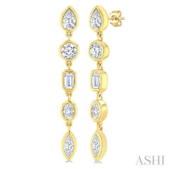 1 Ctw Bezel Set Mixed Diamond Cut Fashion Earrings in 14K Yellow Gold
