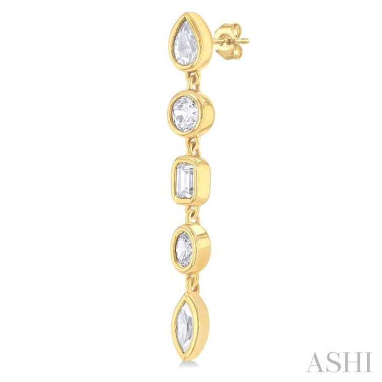 1 ctw Bezel Set Mixed Diamond Cut Fashion Earring in 14K Yellow Gold