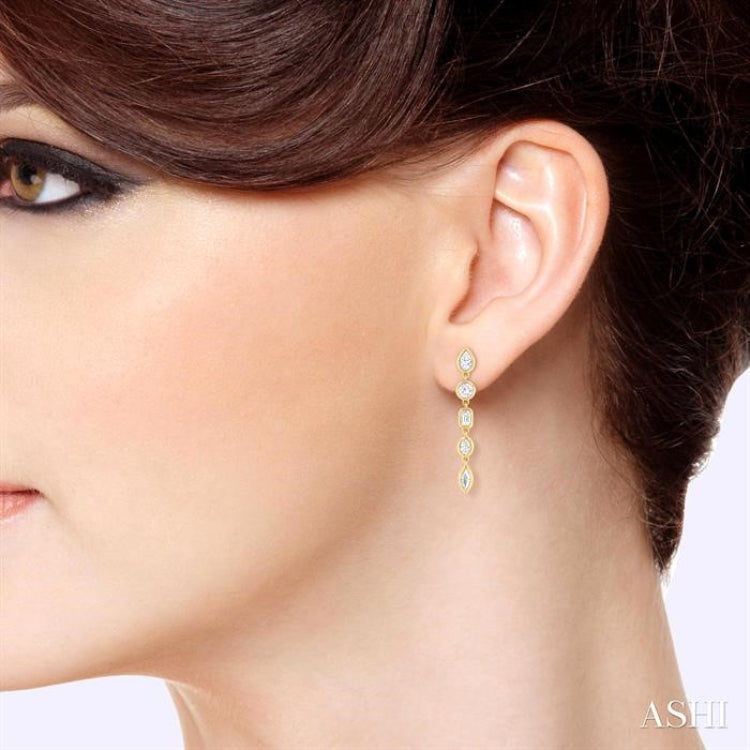 1 ctw Bezel Set Mixed Diamond Cut Fashion Earring in 14K Yellow Gold