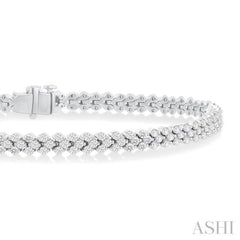 3 1/2 ctw Chevron Three Row Round Cut Diamond Tennis Bracelet in 14K White Gold