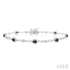 4X3 MM Pear Cut Sapphire and 1/20 ctw Round Cut Diamond Precious Fashion Bracelet in 10K White Gold