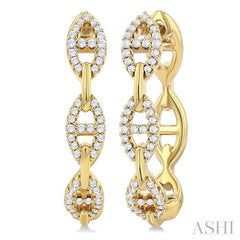 1/3 ctw Mariner Link Round Cut Diamond Fashion Hoop Earring in 14K Yellow Gold