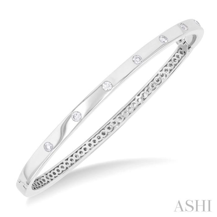 3/8 Ctw Flush Bezel Set Diamond Fashion Bangle in 14K White Gold