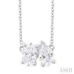 1.00 Ctw Toi Et Moi Oval and Pear Cut Diamond Necklace in 14K White Gold