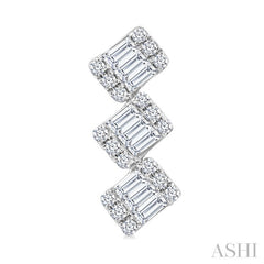 1/3 Ctw Zig-Zag Fusion Baguette and Round Cut Diamond Fashion Earrings in 10K White Gold