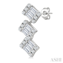 1/3 Ctw Zig-Zag Fusion Baguette and Round Cut Diamond Fashion Earrings in 10K White Gold