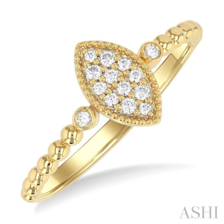 1/8 Ctw Petite Bead Shank Marquise Shape Center Round Cut Diamond Fashion Ring in 10K Yellow Gold