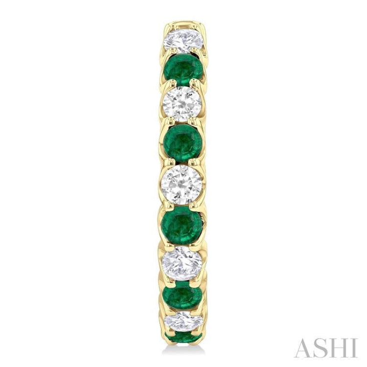 2.5MM Emerald and 1 ctw Round Cut Inside-Out Diamond Precious Hoop Earrings in 14K Yellow Gold