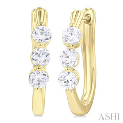 3/4 ctw 3-Stone Round Cut Diamond Fashion Hoop Earring in 14K Yellow Gold